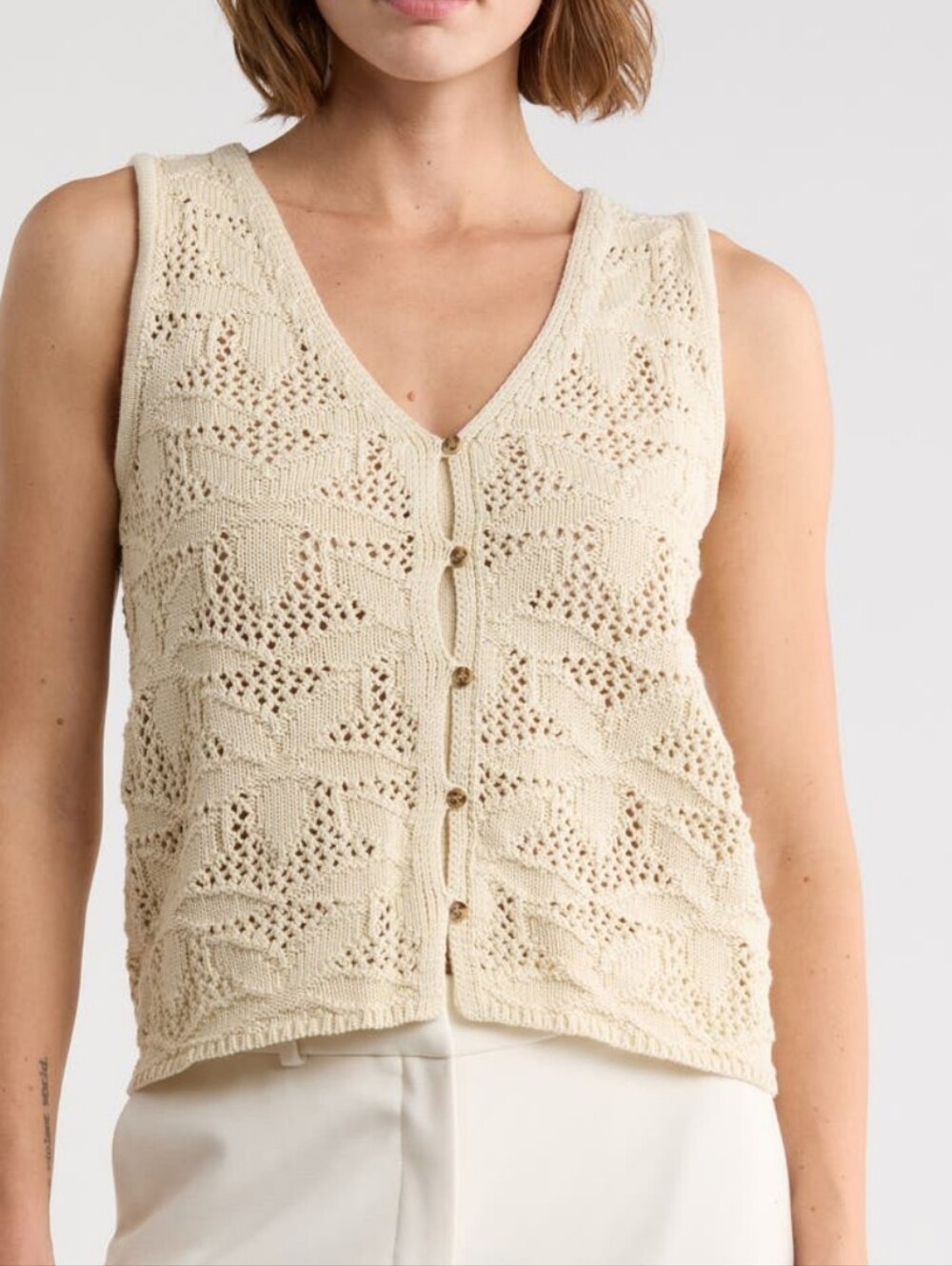 Sanctuary NWT Womens Knit Button-Front Vest in Cream Sz Medium